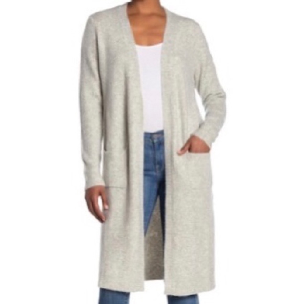 Max Studio Longline Knit Cardigan Light Grey Large
